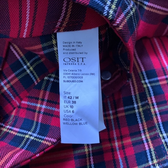 Subdued Tartan Button Front Red Black Willow Blue made in Italy - Picture 6 of 7